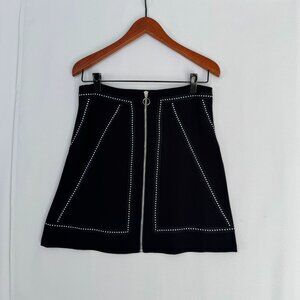 LEO & UGO Paris Black Stretch Silver Stud Zip Front A line Mini Skirt Size 8